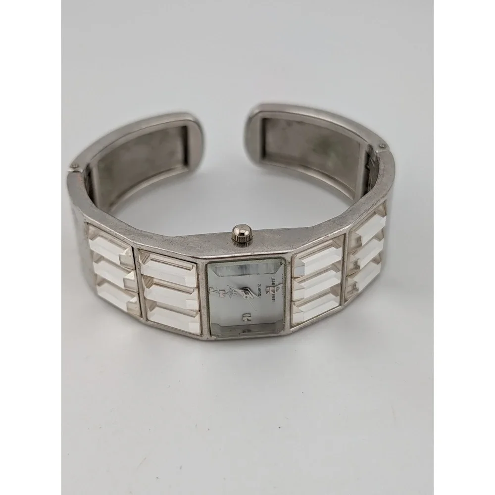 Cannes Watch Women 21mm Silver Case Bangle Band Crystals- New Battery